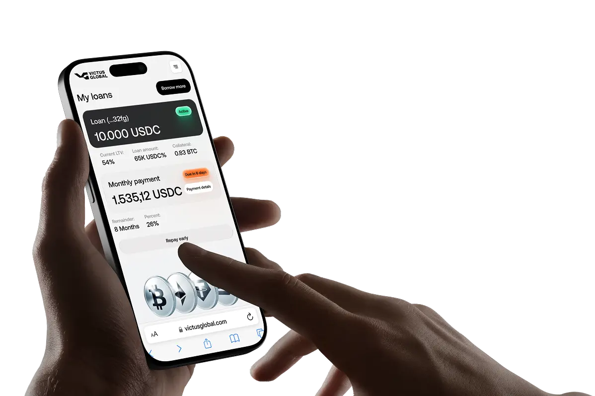 Victus Lending app showing loan dashboard